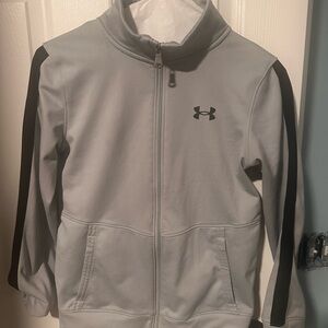 Under Armour Gray and Black Jacket with Stand-Up Collar and Full-Length Zipper